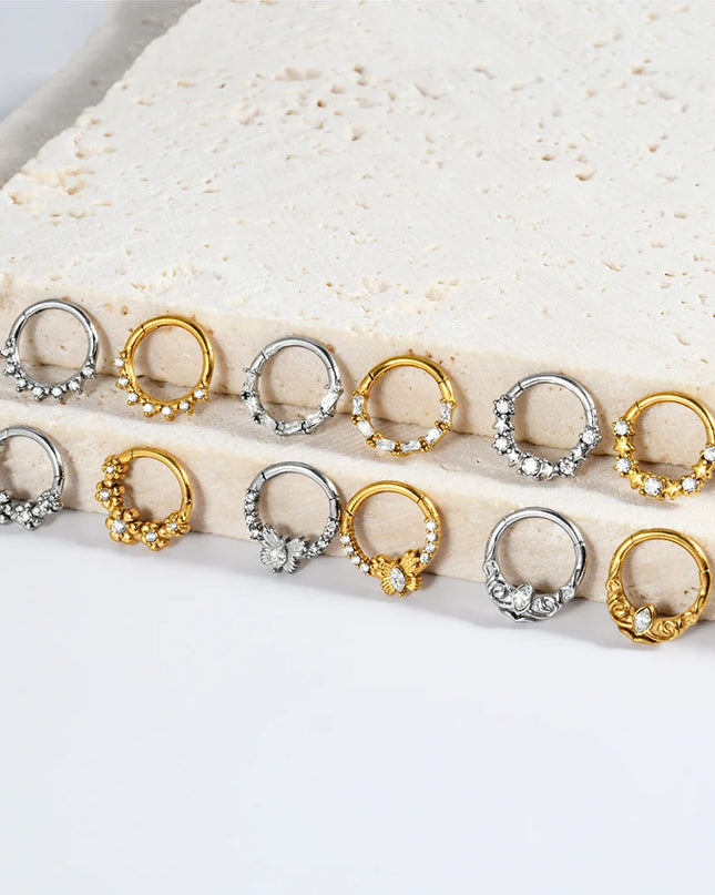 Stainless Steel Hinged Star Septum Clicker Nose Hoop Ring Flower Ear Tragus Stud Catilage Daith Helix CZ Earrings Piercing 16G