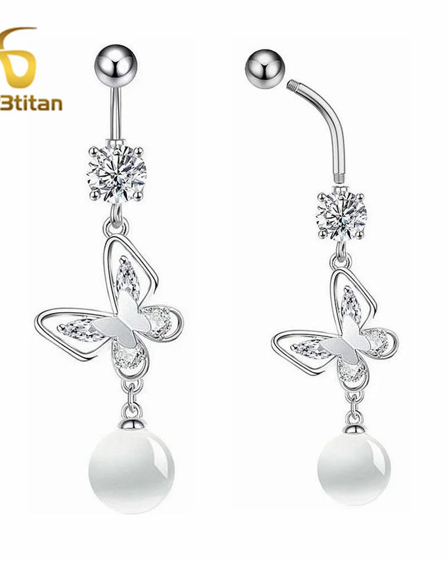 Long Belly Button Rings for Women 14G Titanium Bar Butterfly Heart Charms Dangle Navel Piercing Jewelry Beach Sexy Accessories