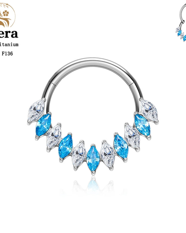 ASTM F136 Titanium Nose Ring Hoop 16G Pear CZ Hinged Segment Septum Clicker Ring Cartilage Daith Piercing Earring Body Jewelry