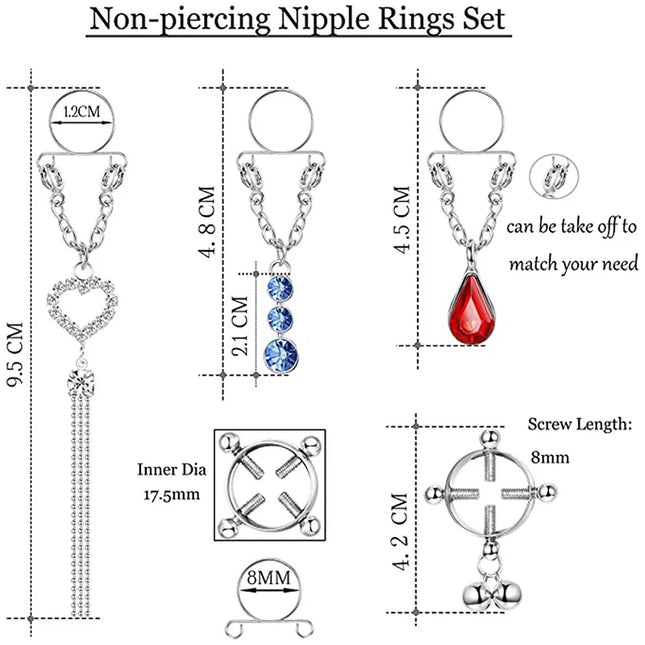 1 Pair New Fake Nipple Ring Sexy Tassel Crystal Butterfly Pendant For Women Girls Adjustable Faux Nipple Piercing Body Jewelry