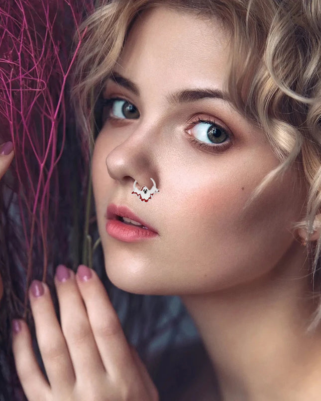 Halloween Gift Hinged Segment Nose Ring Women Ear Rings Nose Piercing Ghost Bat Ear Nose Septum Piercing Body Jewelry