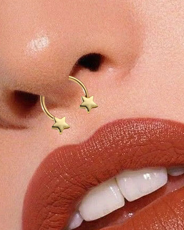 Star Shaped Septum Rings Surgical Steel Body Piercing Jewelry Vertical Star Nose Ring Jewelry Lip Rings for Women Men