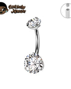 Silver-White CZ / Navel & Bell Button Rings / 14G 1.6x12mm|body|Curved barbell