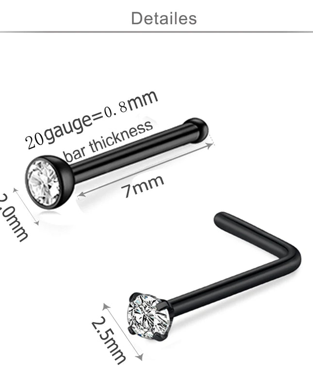 1Pcs 20G Nose Rings Hoop Surgical Stainless Steel Studs Screw L Shaped Nose Piercing Jewelry Women Black Woman and Man