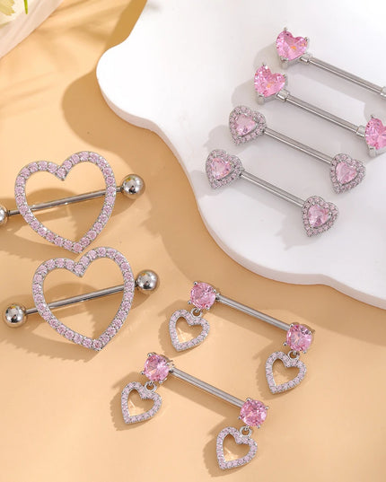 A Pair Cute Heart Dangled Nipple Piercings Barbell for Women Pink Color Moon Butterfly Shaped Sexy Nipple Rings Shield Bar Sets