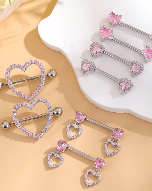 A Pair Cute Heart Dangled Nipple Piercings Barbell for Women Pink Color Moon Butterfly Shaped Sexy Nipple Rings Shield Bar Sets