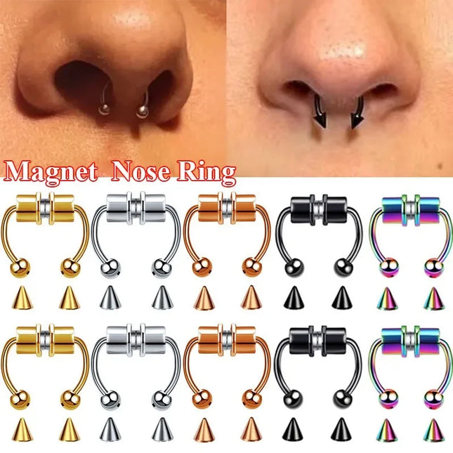 Stainless Steel Magnet Nose Ring Fake Piercing Horseshoe Rings Nose Clip Non-pierced Nose Hoop Fashion Women Men Body Jewelry