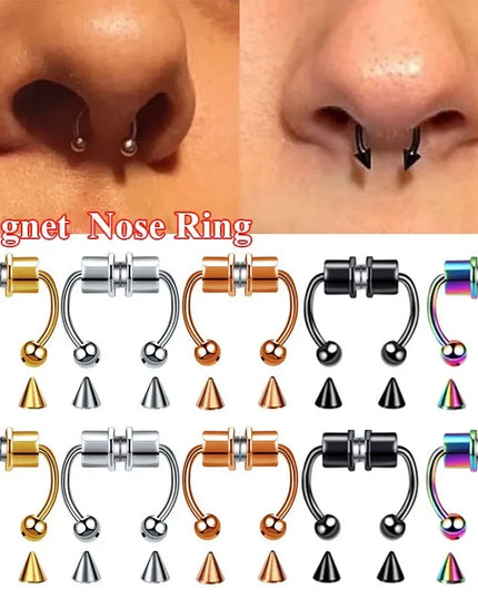 Stainless Steel Magnet Nose Ring Fake Piercing Horseshoe Rings Nose Clip Non-pierced Nose Hoop Fashion Women Men Body Jewelry