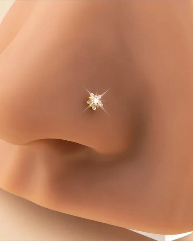 1pc Star-Shaped Heart Cubic Zirconia S Nose Stud Pierced Hook Nose Ring Stainless Steel Nose Piercing Jewelry Gift
