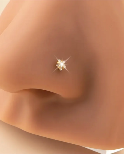 1pc Star-Shaped Heart Cubic Zirconia S Nose Stud Pierced Hook Nose Ring Stainless Steel Nose Piercing Jewelry Gift
