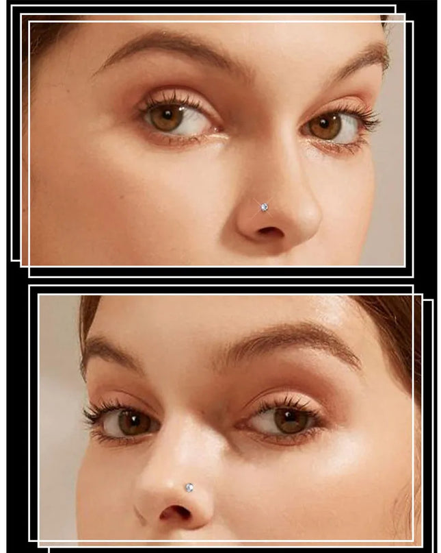 Nose Rings 2pcs 20G Surgical Steel Piercing Jewelry Straight Screw Clear CZ Nose Piercing Jewelry Silver Nostril Ring