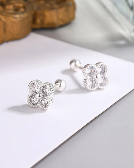 925 Sterling Silver Four Round Zircon Small Piercing Stud Earrings For Women Luxury Elegant Fine Jewelry Accessories Jewellery