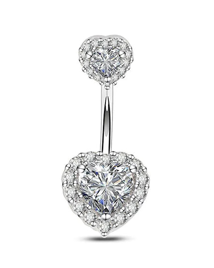 Double Heart-Shaped Zircon Belly Button Ring Woman Stainless Steel Navel Ring for Girl Fashion Sexy Body Piercing Jewelry Gifts