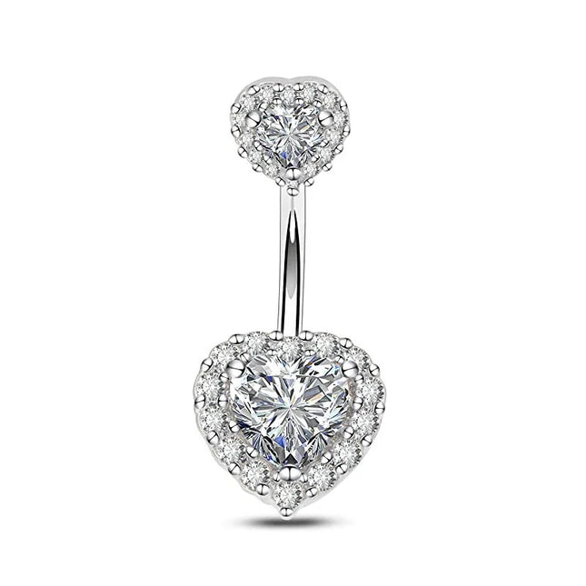 Double Heart-Shaped Zircon Belly Button Ring Woman Stainless Steel Navel Ring for Girl Fashion Sexy Body Piercing Jewelry Gifts