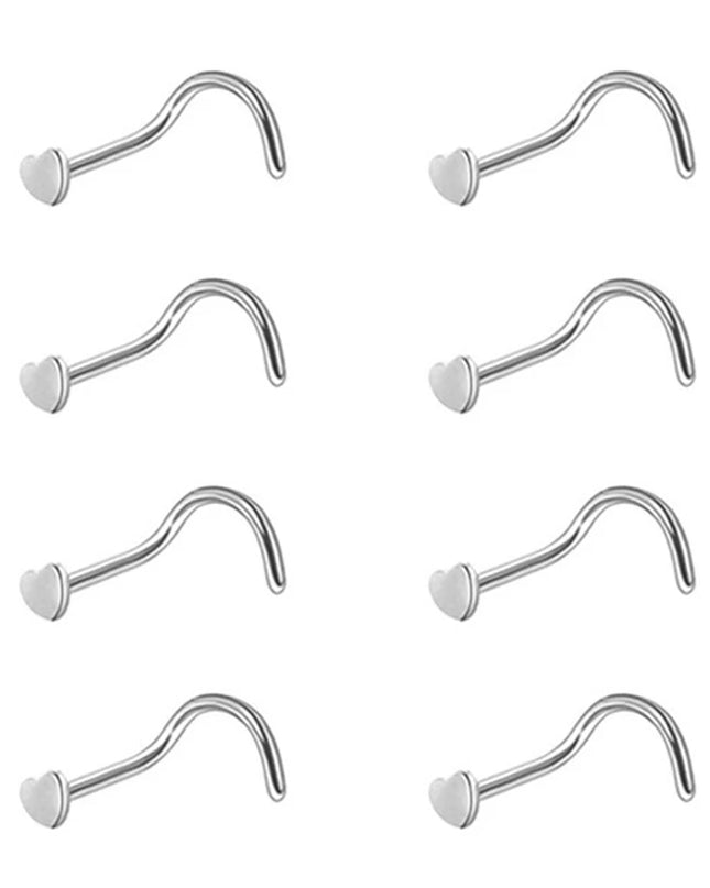 8PCS Nose Rings For Women Men Hypoallergenic 304 Surgical Stainless Steel L Shape Nose Screw
