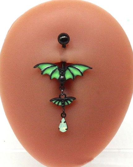 Luminous Bat Belly Button Ring Umbilical Stud Navel Ornament Animal Drop Nipple Ring Luminous Earring Tragus Piercing Jewelry