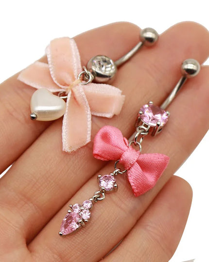 Beautiful Bow Belly Button Ring for Women Heart-shaped Belly Piercing Jewerly Surgical Steel Body Piercing Jewelry