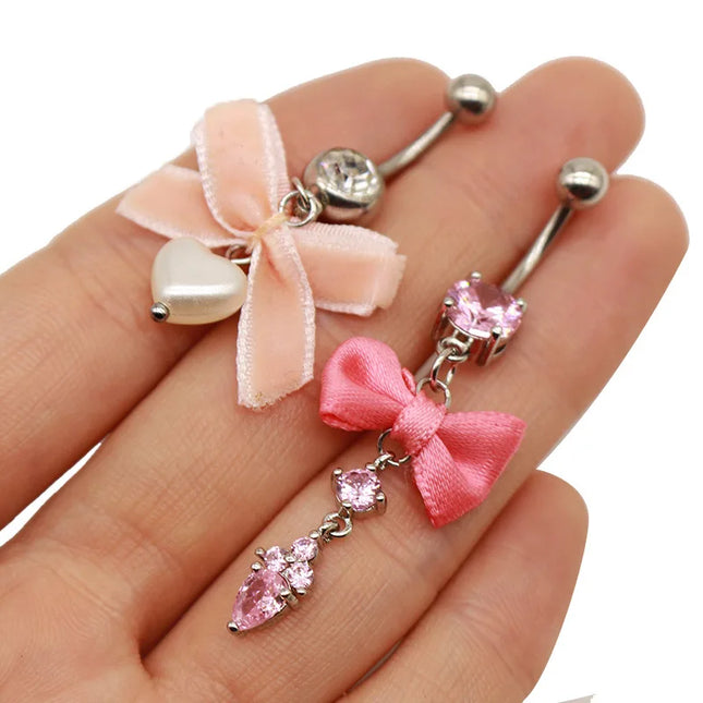 Beautiful Bow Belly Button Ring for Women Heart-shaped Belly Piercing Jewerly Surgical Steel Body Piercing Jewelry