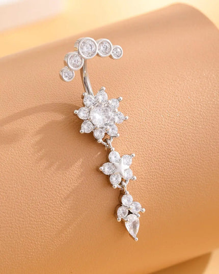 Golden Belly Button Rings 316L Surgical Steel Drop Dangle Navel Ring Flower Zircon Crystal Navel Belly Piercing Fashion Jewelry