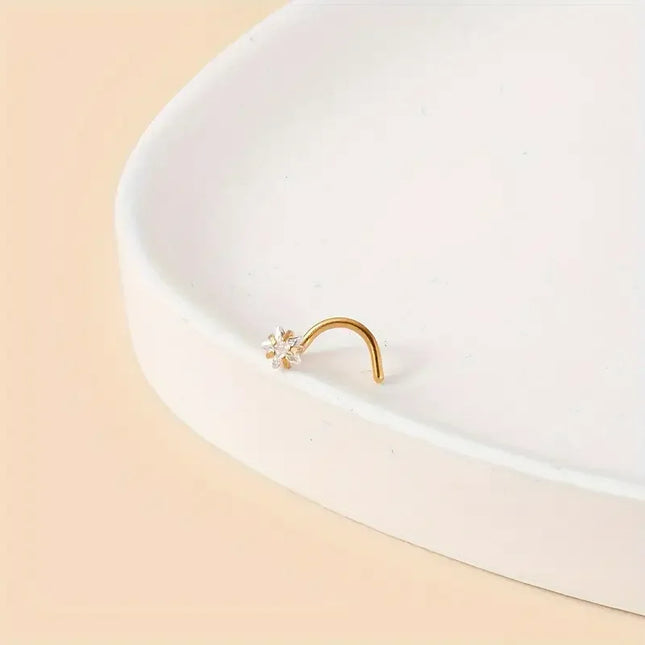 1pc Star-Shaped Heart Cubic Zirconia S Nose Stud Pierced Hook Nose Ring Stainless Steel Nose Piercing Jewelry Gift