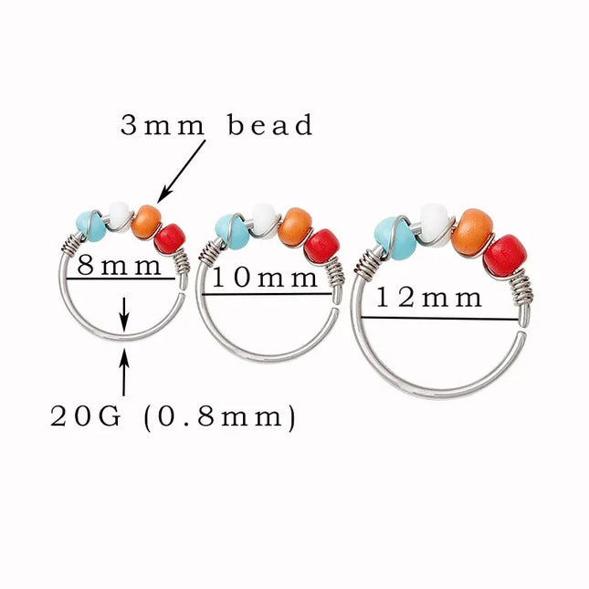 Stainless Steel Nose Rings for Women Bohemia Bead Septum Nose Piercing Jewelry Septum Hoop Ring Body Jewelry