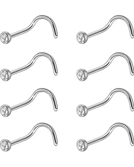 8PCS Nose Rings For Women Men Hypoallergenic 304 Surgical Stainless Steel L Shape Nose Screw