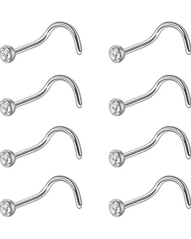 8PCS Nose Rings For Women Men Hypoallergenic 304 Surgical Stainless Steel L Shape Nose Screw