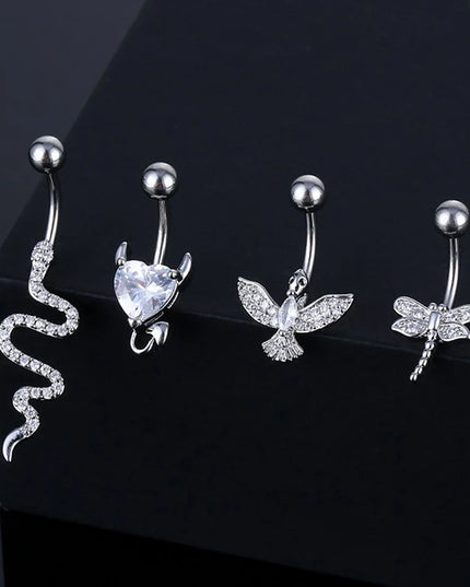 Crystal Belly Button Ring Animal Shape Belly Piercing Stainless Steel Heart Navel Curved Barbell Rings Sexy Body Jewelry