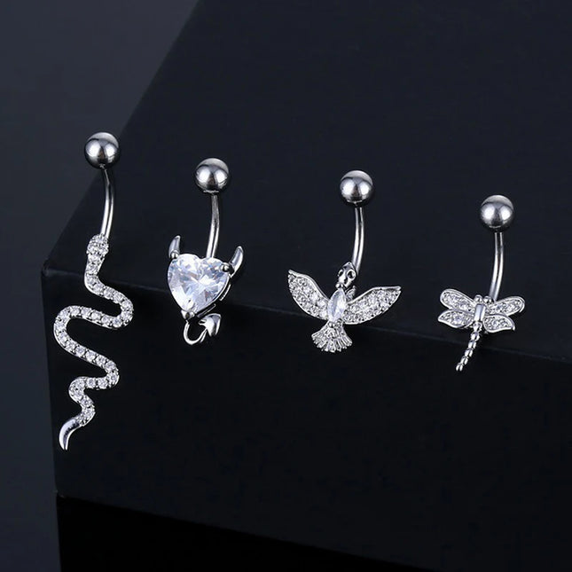 Crystal Belly Button Ring Animal Shape Belly Piercing Stainless Steel Heart Navel Curved Barbell Rings Sexy Body Jewelry