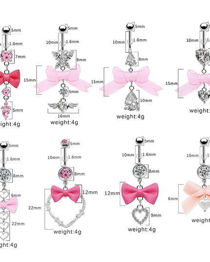 Beautiful Bow Belly Button Ring for Women Heart-shaped Belly Piercing Jewerly Surgical Steel Body Piercing Jewelry