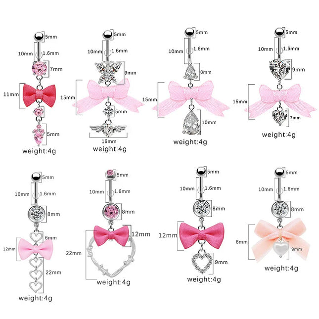 Beautiful Bow Belly Button Ring for Women Heart-shaped Belly Piercing Jewerly Surgical Steel Body Piercing Jewelry