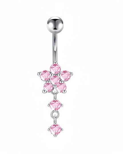 Stainless Steel Bow Belly Button Piercing Heart Shape Copper Belly Button Ring Pink Zircon Navel Piercing Jewelry Body Jewelry