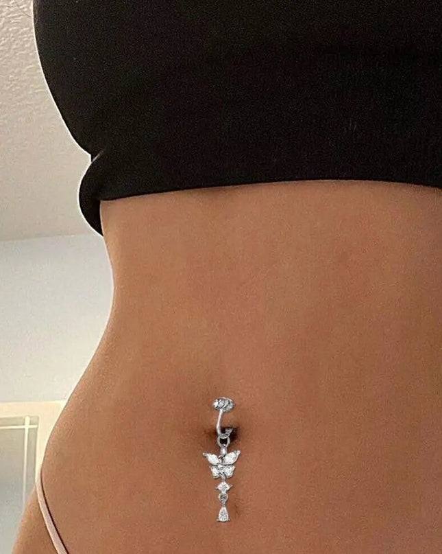 Butterfly Design Clip on Belly Button Zircon Copper/alloy Material Belly Button Rings Non Piercing Navel Rings Fashion Accessory