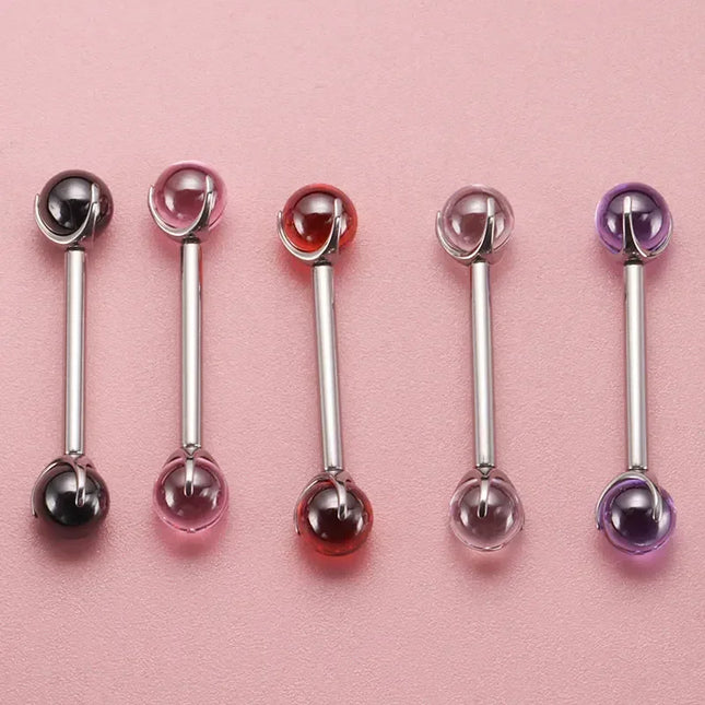 ASTM F136 Titanium Nipple Piercing 14G Internally Threaded Straight Barbell with Crystal Tongue Ring Nipple Industrial Piercing