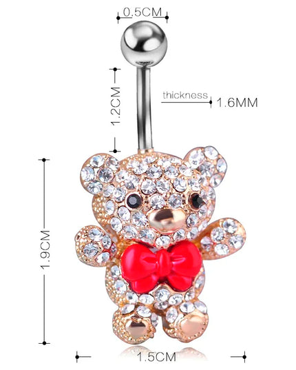 Blucome Red Bow Tie Little Bear Belly Button Rings Body Piercing Jewelry Women 316L Surgical Steel Piercing 14G 1.6mm Bar