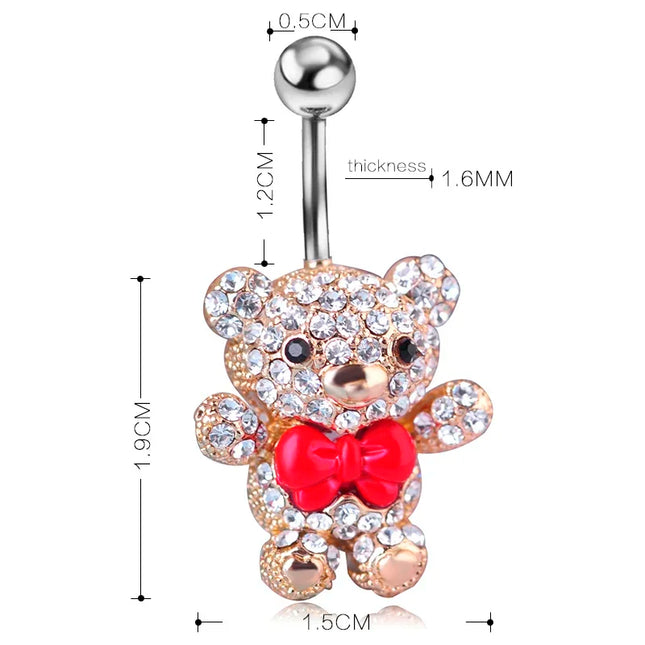 Blucome Red Bow Tie Little Bear Belly Button Rings Body Piercing Jewelry Women 316L Surgical Steel Piercing 14G 1.6mm Bar