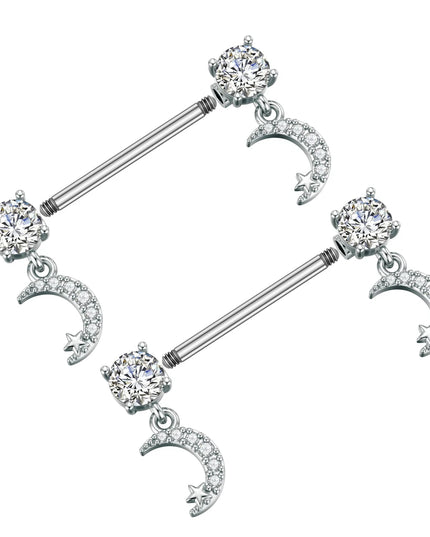 2pcs Cute Bear Butterfly Dangle Nipple Piercings Stainless Steel Cross Star Hanging Nipple Shield Barbell for Women Nipple Rings