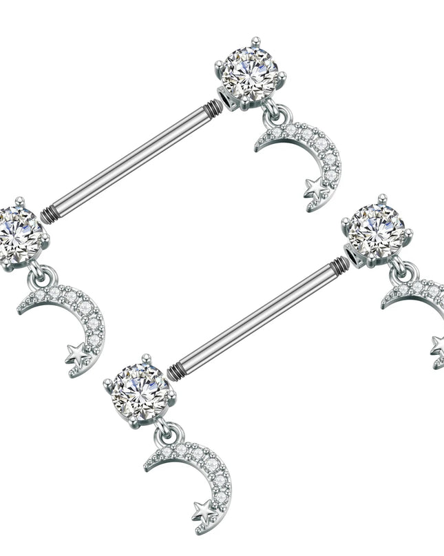 2pcs Cute Bear Butterfly Dangle Nipple Piercings Stainless Steel Cross Star Hanging Nipple Shield Barbell for Women Nipple Rings