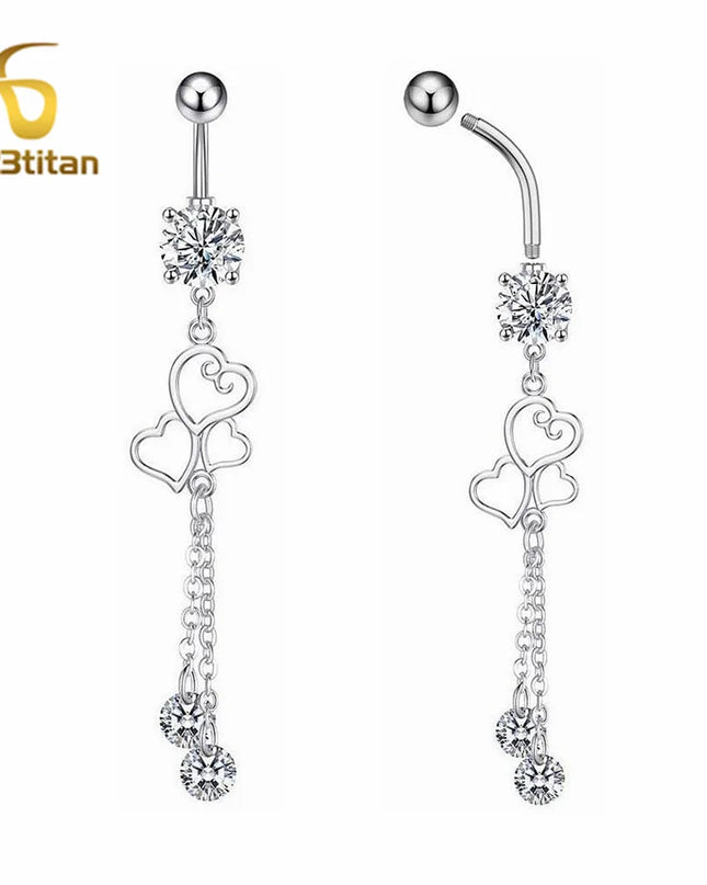 Long Belly Button Rings for Women 14G Titanium Bar Butterfly Heart Charms Dangle Navel Piercing Jewelry Beach Sexy Accessories
