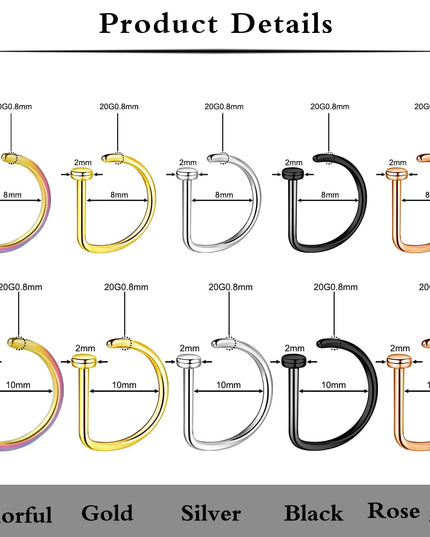 Fake Nose Ring Hoop Lip Labret Ring for Women Non Pierce Hoop Nose Ring  Septum Hoop  Ring Tragus Rook Ring Non Piercing Jewelry