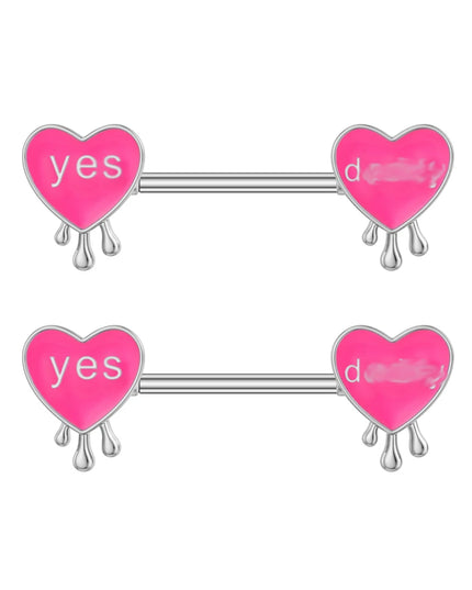 2pcs Lettering Sexy Nipple Piercing Jewelry Buttefly Cat Flower Dangled Stainless Steel Nipple Rings for Women Girls 1.6*16mm