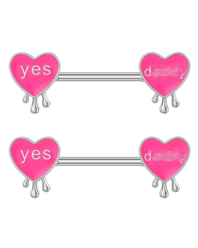 2pcs Lettering Sexy Nipple Piercing Jewelry Buttefly Cat Flower Dangled Stainless Steel Nipple Rings for Women Girls 1.6*16mm