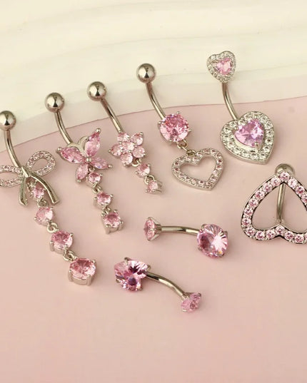 Belly Button Dangle Belly Rings Surgical Stainless Steel Cute Bow Butterfly Heart Flower Belly Button Piercing Jewelry For Women