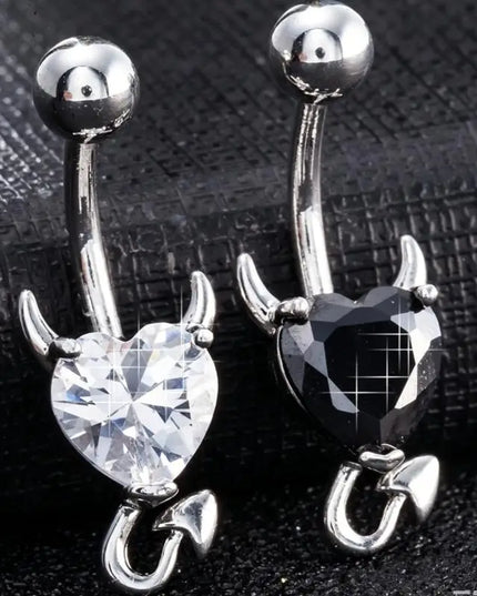 Stainless Steel Navel Belly Button Ring Heart Cubic Zirconia Cute Devil Design Perfect Gift for Girlfriend