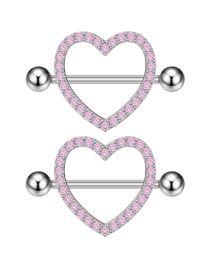 A Pair Cute Heart Dangled Nipple Piercings Barbell for Women Pink Color Moon Butterfly Shaped Sexy Nipple Rings Shield Bar Sets