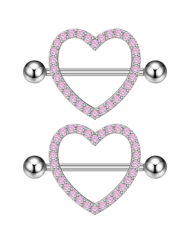 A Pair Cute Heart Dangled Nipple Piercings Barbell for Women Pink Color Moon Butterfly Shaped Sexy Nipple Rings Shield Bar Sets