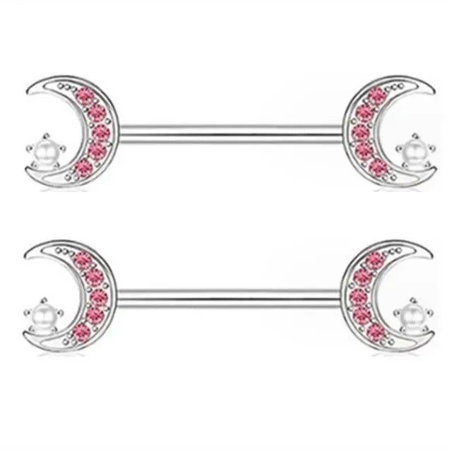 2 Pcs Stainless Steel Pink Nipple Piercing Jewelry Heart Wings Niplple Barbell Moon Devil Nipple Rings Body Piercing Pezon Mujer