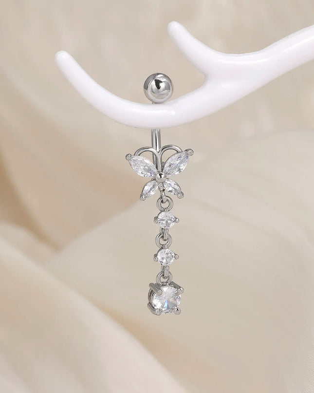 316L Stainless Steel Belly Button Ring Set Gold Color Butterfly Flower Heart Dangle Navel Piercing Jewelry for Women Fashion Bel
