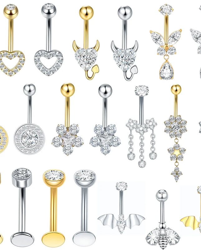 1Pc Titanium Zircon Belly Button Ring Round Heart Flower Navel Piercing Nombril Jewelry 14G Belly Piercing Ombligo