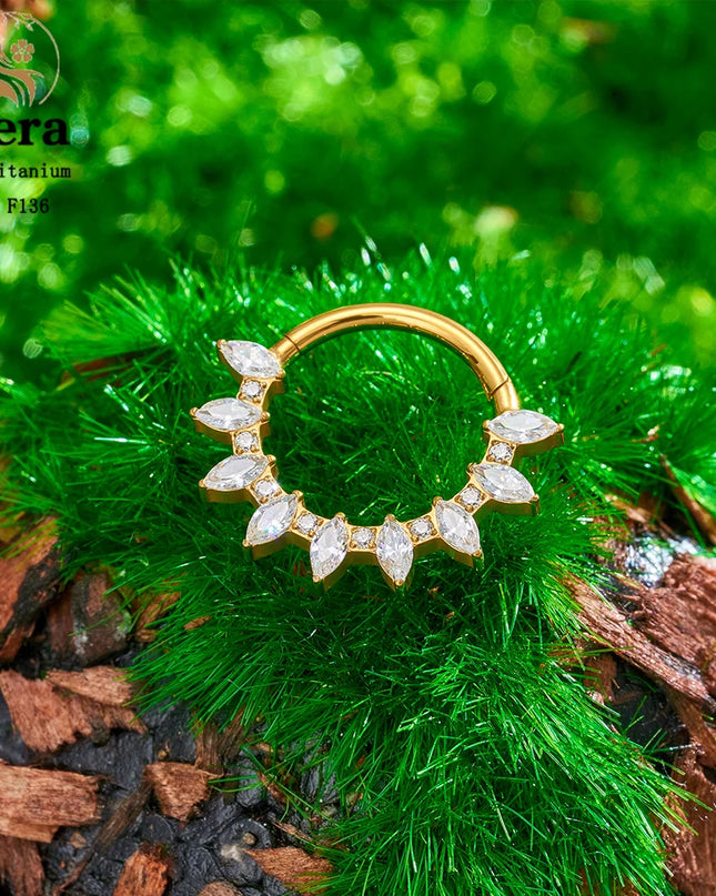 ASTM F136 Titanium Nose Ring Hoop 16G Pear CZ Hinged Segment Septum Clicker Ring Cartilage Daith Piercing Earring Body Jewelry